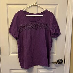 Catherines Violet Short Sleeve Tee with Lace Accent